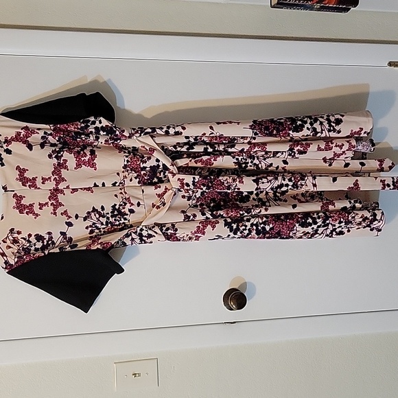 Lane Bryant Floral Black and Pink Fit and Flare Midi Dress - Picture 3 of 9